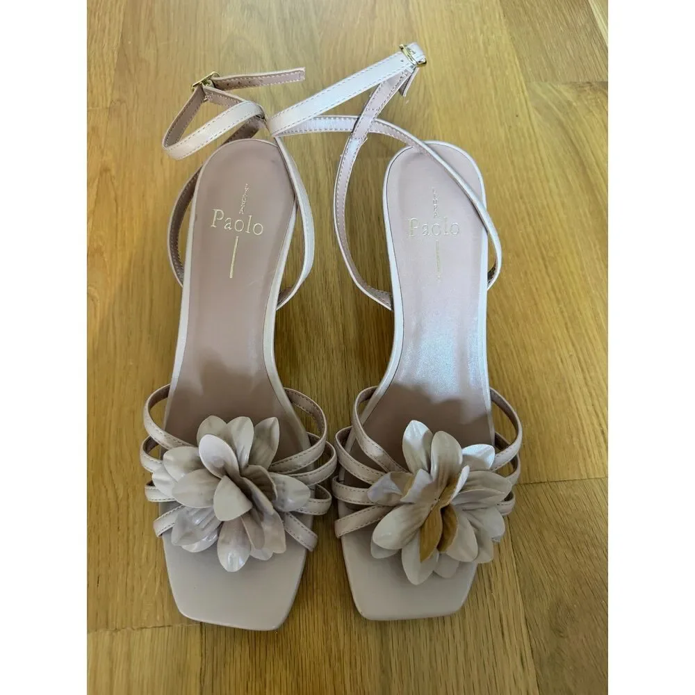 Linea Paolo Candice Flower Pink Leather Sandals Size 8M NWOB